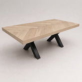 Visgraat Eettafel Beige Eiken 180x98 cm – Robuuste Matte Afwerking – Zwarte X-Poten