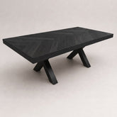 Visgraat Eettafel Zwart 180x98 cm – Robuuste Matte Afwerking – Zwarte X-Poten