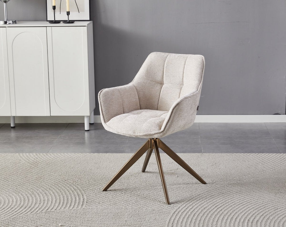 Boston Eetkamerstoel - Beige Chenille - Brushed Brons Poten