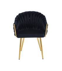Wave Sedia Da Pranzo - Velluto Nero - Gambe Dorate