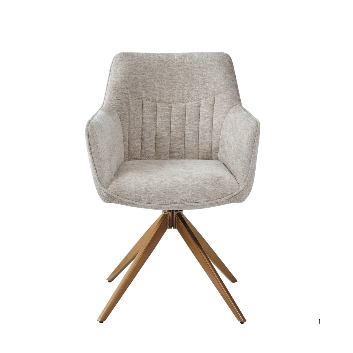 New Yade Esszimmerstuhl - Taupe-Chenille - Goldene Beine - 180° drehbar
