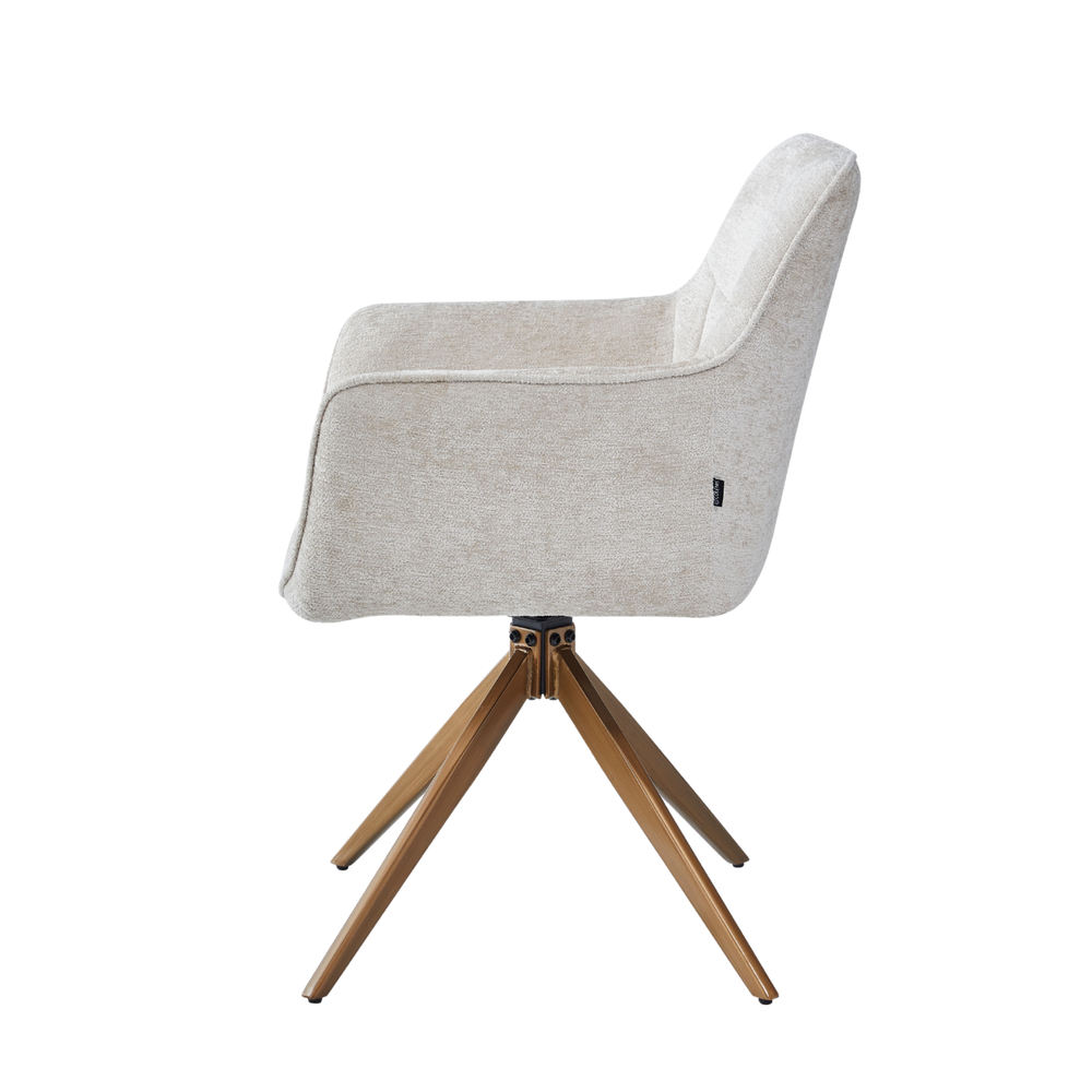 New Yade Esszimmerstuhl - Beige Chenille - Goldene Beine - 180° drehbar