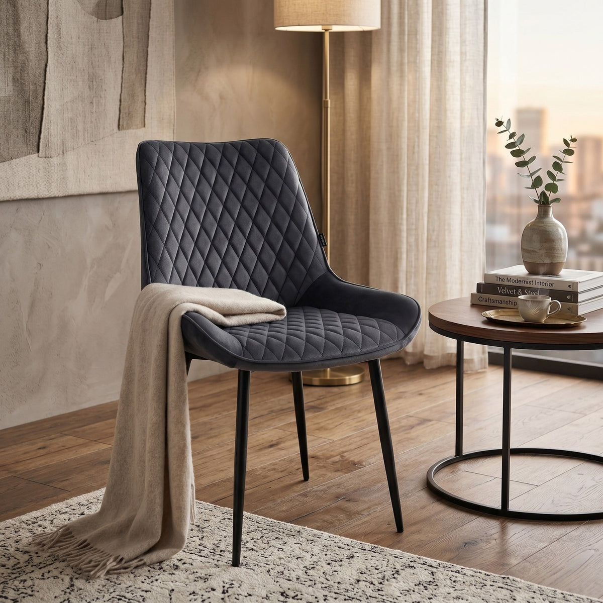Chaise de salle à manger Adama - Velours gris