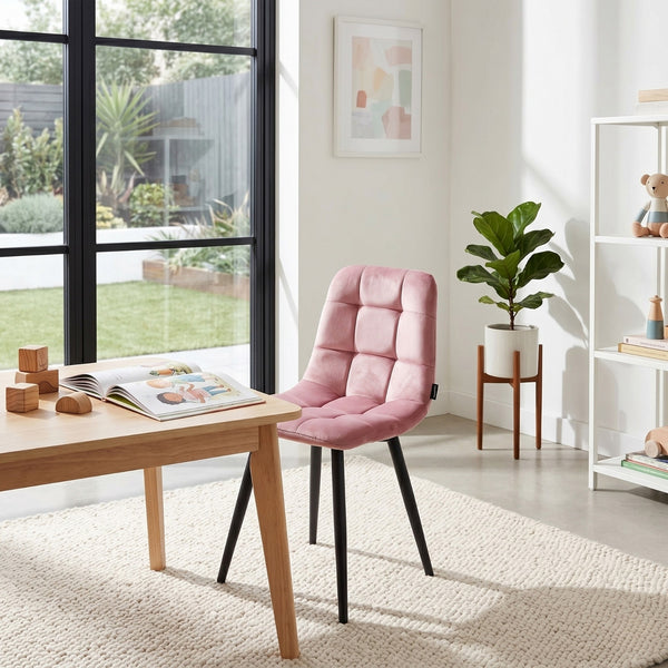 Chaise haute Bambi - Velours rose
