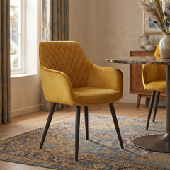 Chaise de salle à manger Beverly - Velours jaune ocre