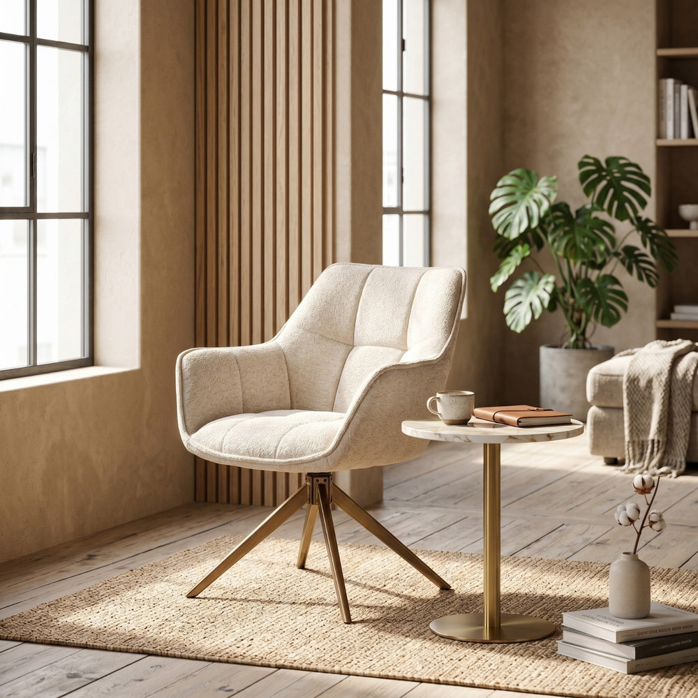 Boston Eetkamerstoel - Beige Chenille - Brushed Brons Poten