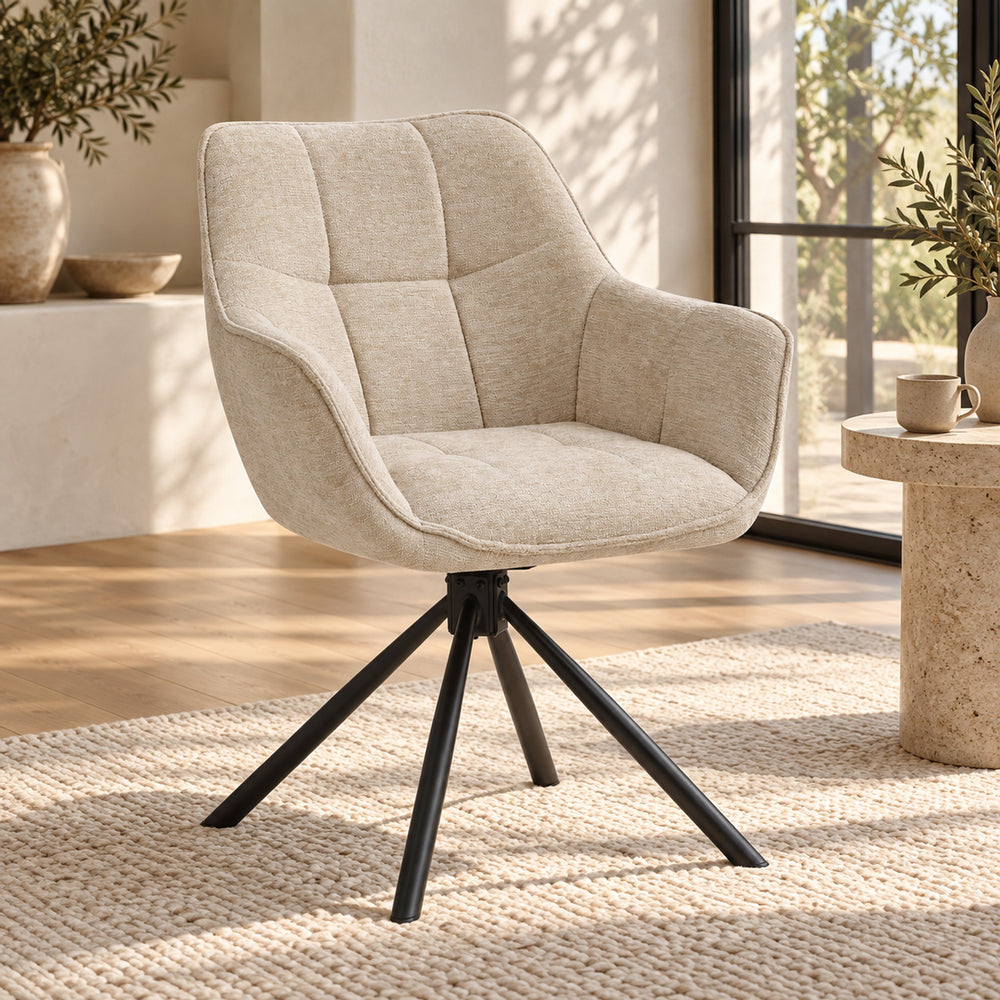 Boston Esszimmerstuhl – Beige Chenille – Schwarze Beine – Colenis