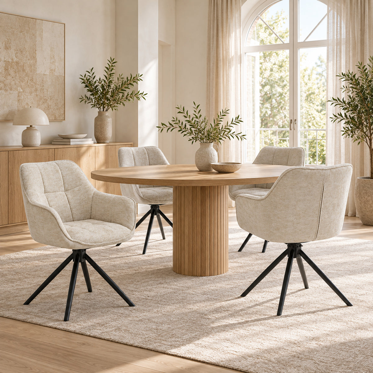 Boston Eetkamerstoel - Beige Chenille - Zwarte Poten