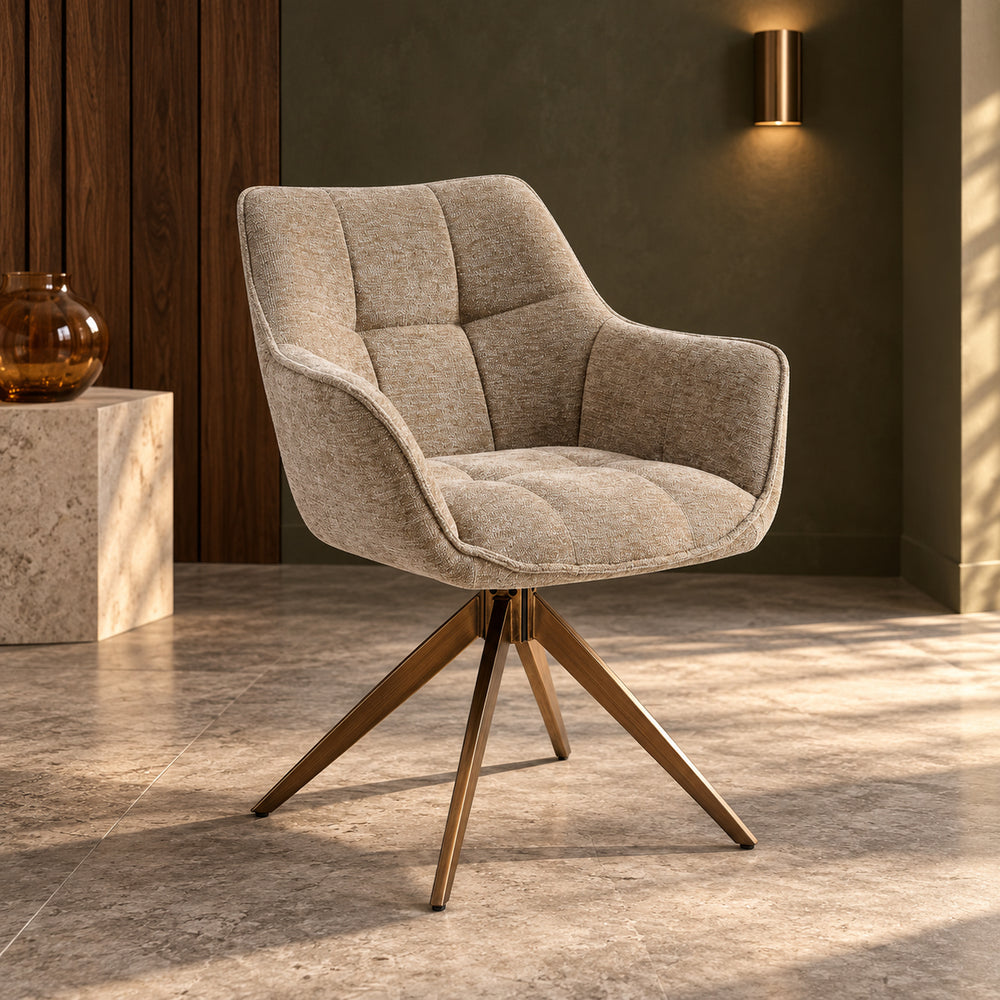 Boston Dining Chair – Taupe Chenille – Brushed Bronze Legs