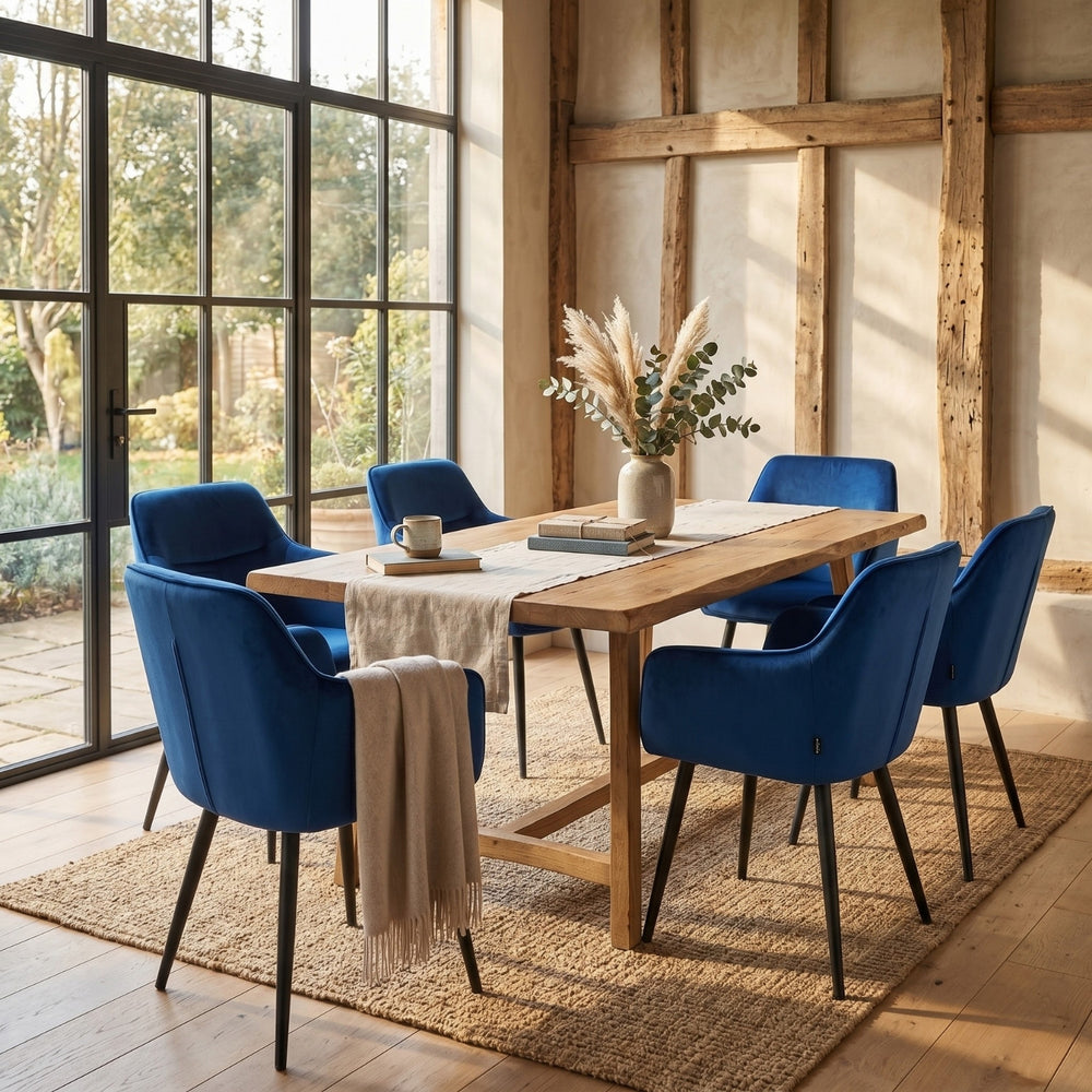Chaise de salle à manger City - Velours bleu