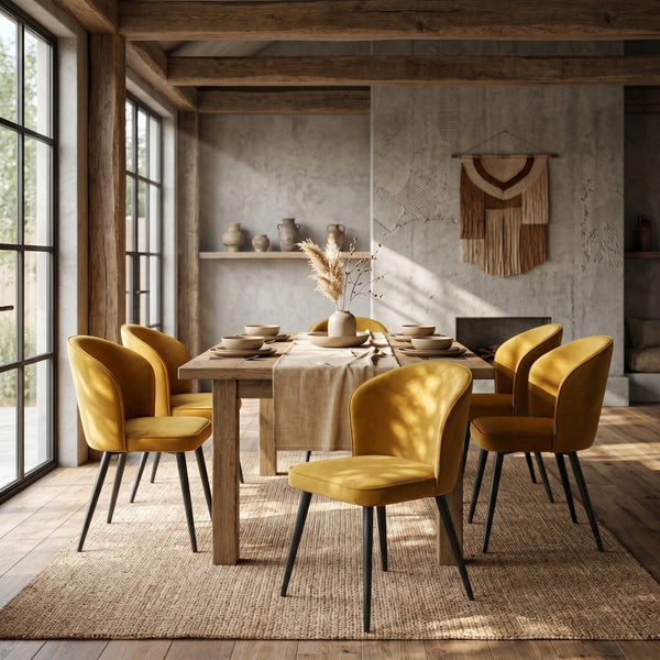 Curve Dining Chair - Ochre Yellow Velvet