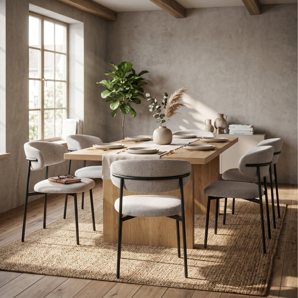 Daria Dining Chair - Beige Boucle - Japandi