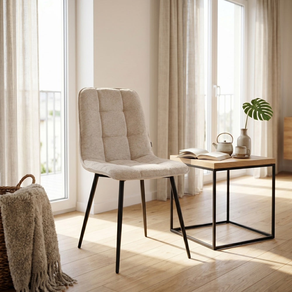 Chaise de Salle à Manger Ela - Beige - Tissu Chenille