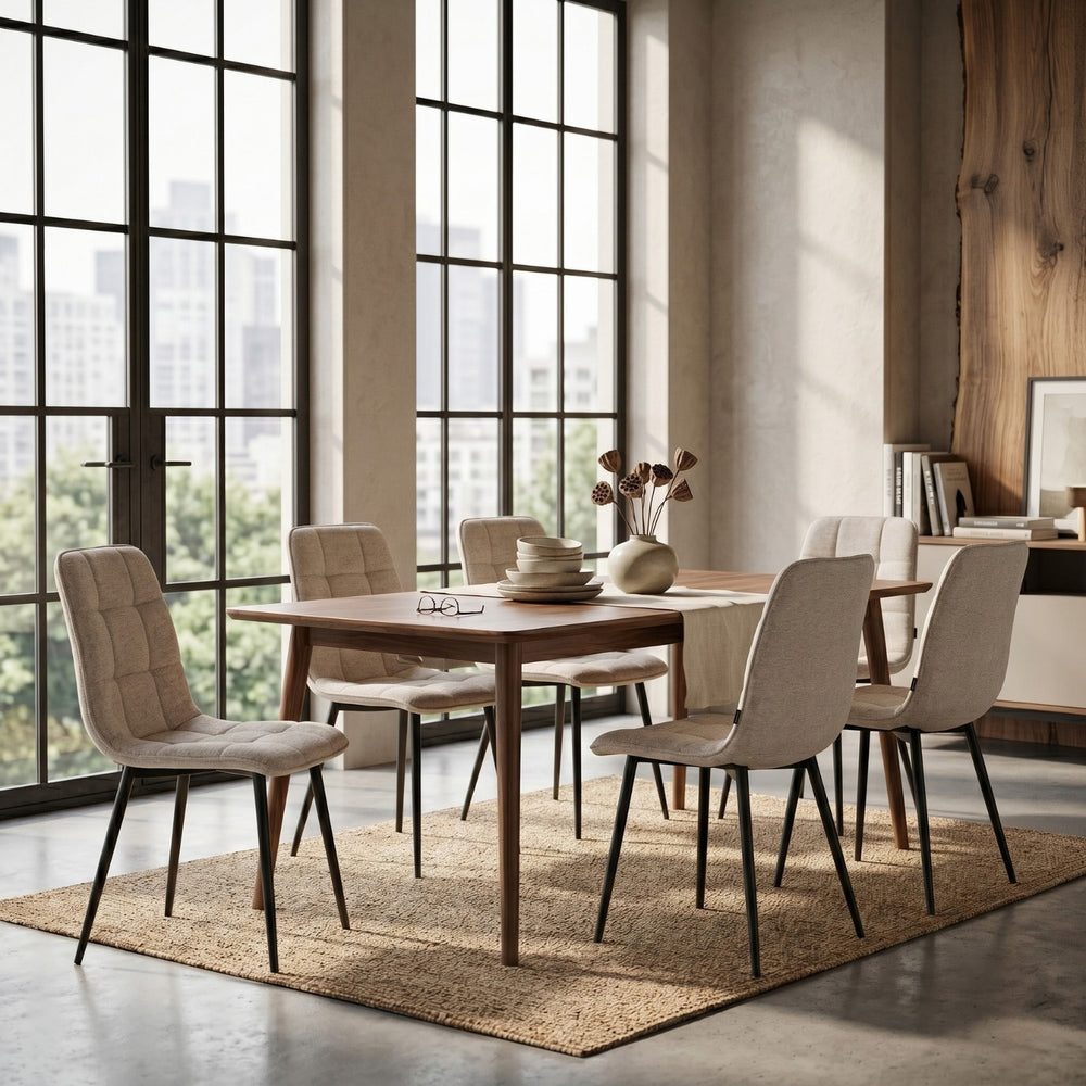 Chaise de Salle à Manger Ela - Beige - Tissu Chenille