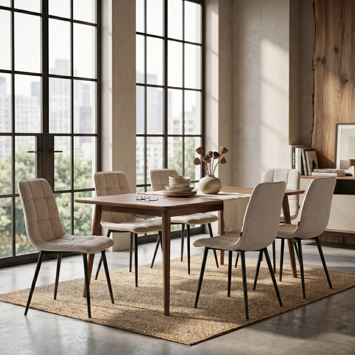 Chaise de Salle à Manger Ela - Beige - Tissu Chenille
