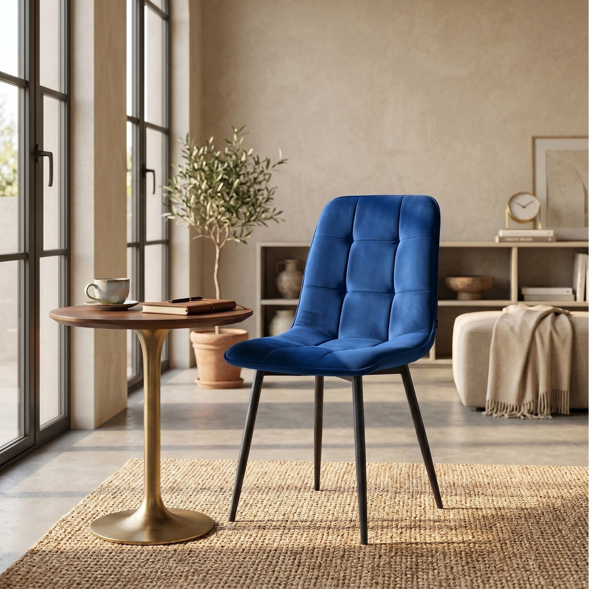 Chaise de salle à manger Ela - Velours bleu
