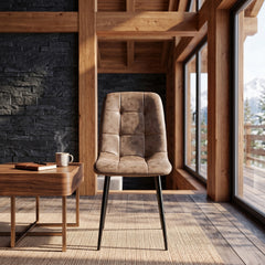 Ela Dining Chair - Brown Microfiber