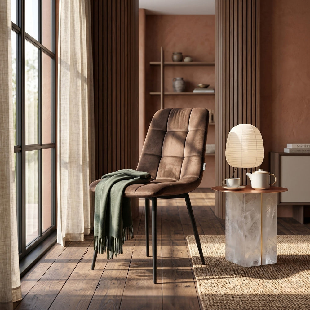 Chaise de salle à manger Ela - Velours marron