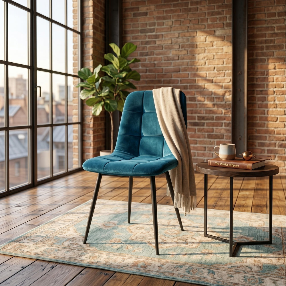 Chaise de salle à manger Ela - Velours pétrole