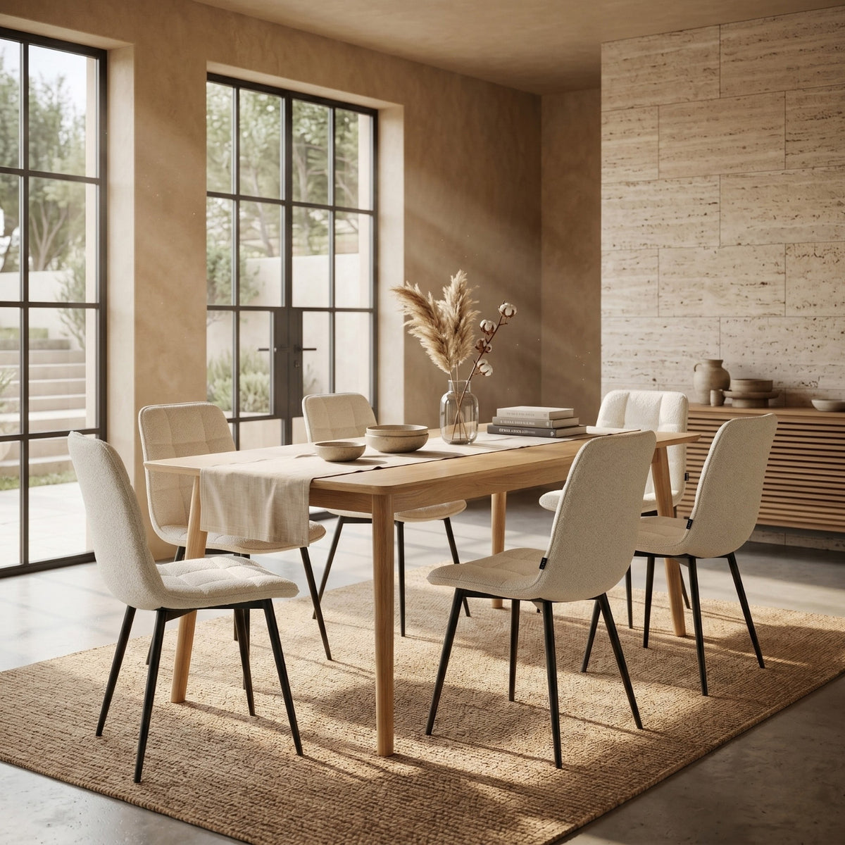 Chaise de salle à manger Ela - Bouclé blanc
