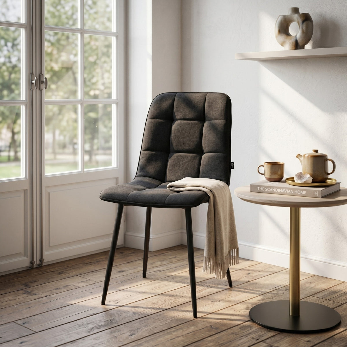 Chaise de salle à manger Ela - Lin noir NEA19