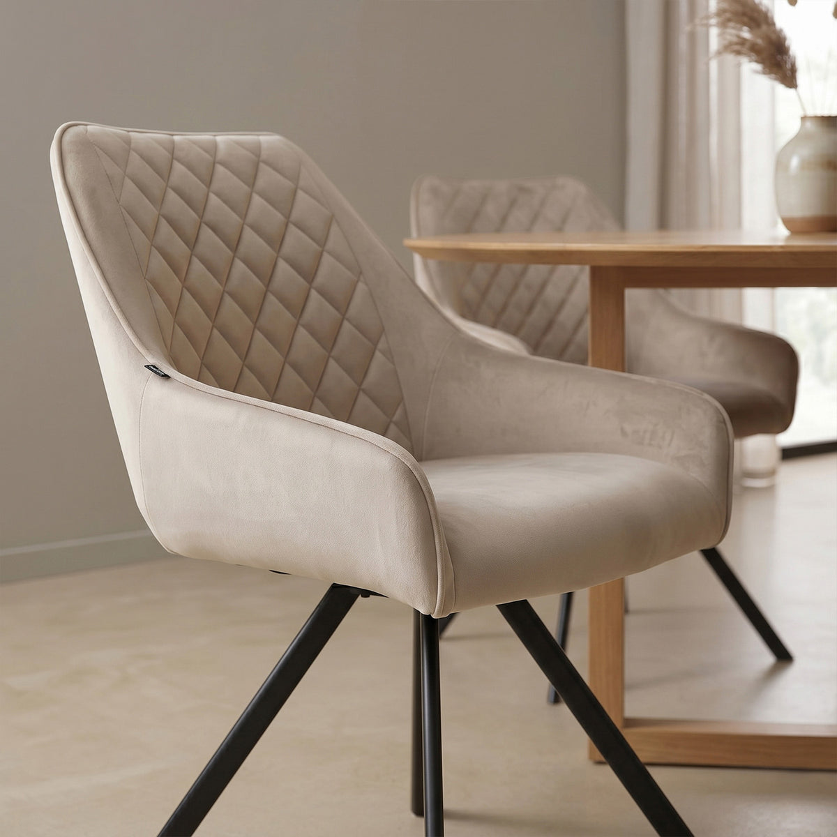 Sedia da pranzo Elias - Velluto Beige - Girevole a 180°