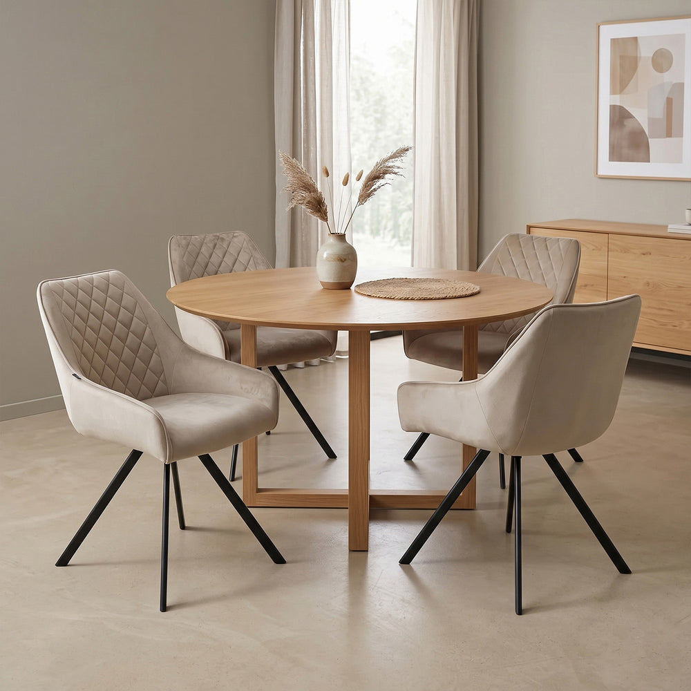 Sedia da pranzo Elias - Velluto Beige - Girevole a 180°