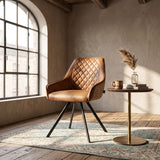 Elias Dining Chair - Cognac Microfiber - 180° Swivel
