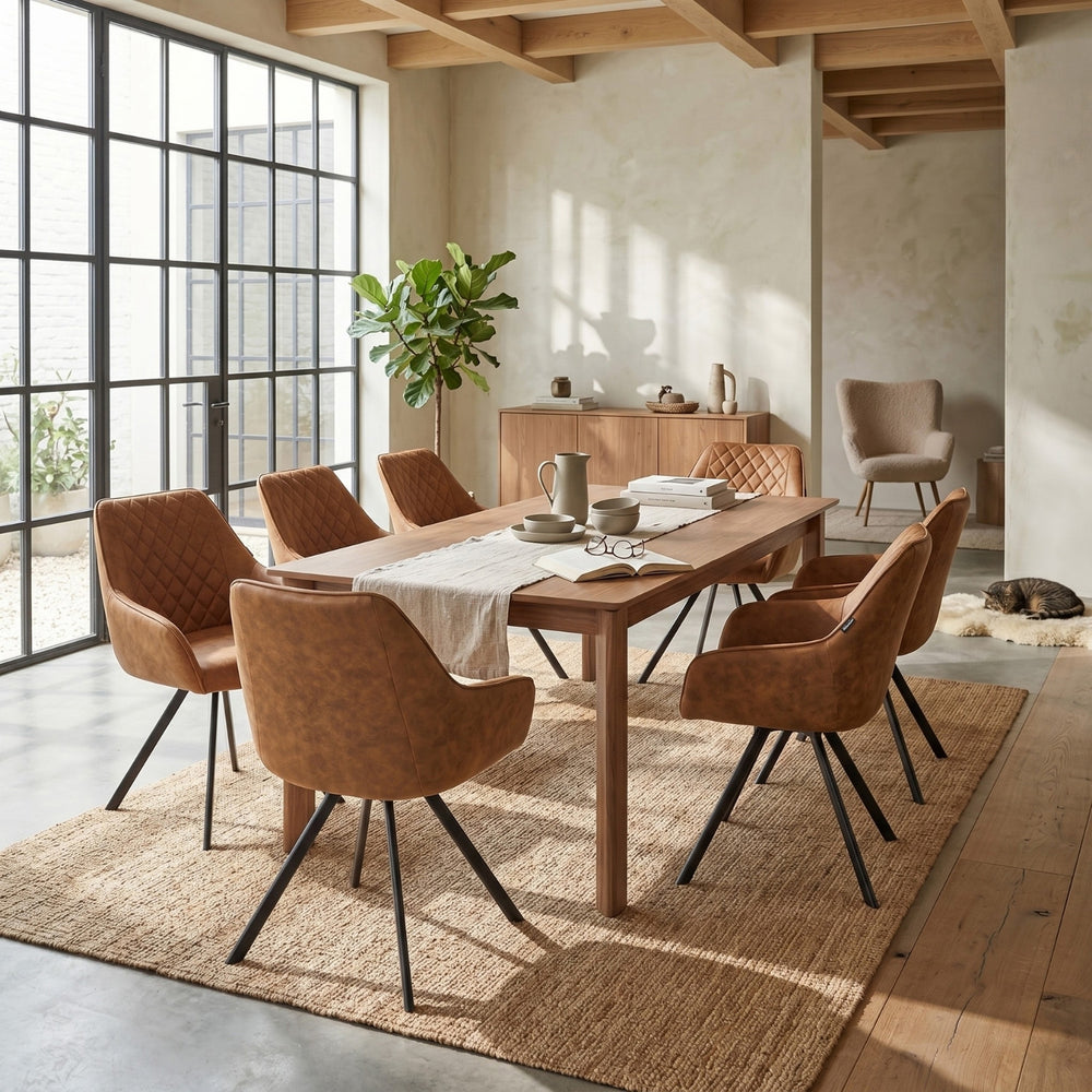 Elias Dining Chair - Cognac Microfiber - 180° Swivel