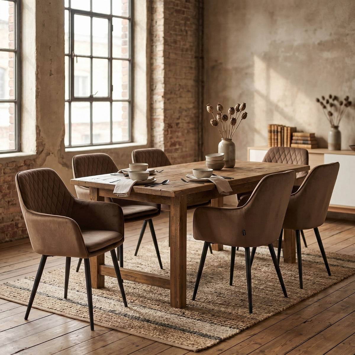 Chaise de salle à manger Laura – Brun – Velours