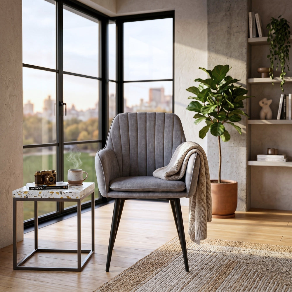 Chaise de salle à manger Lavinia – Velours Adore gris clair