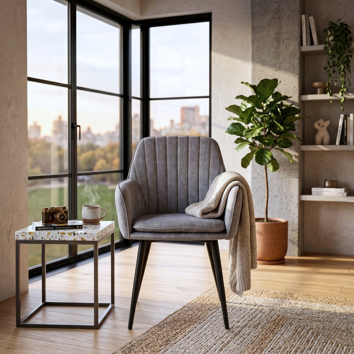 Chaise de salle à manger Lavinia – Velours Adore gris clair