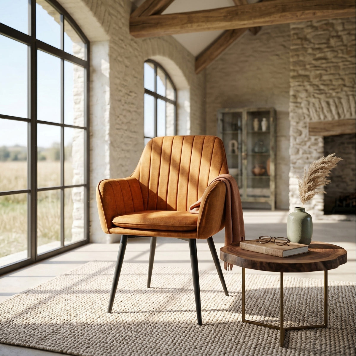 Chaise de salle à manger Lavinia - Velours jaune ocre