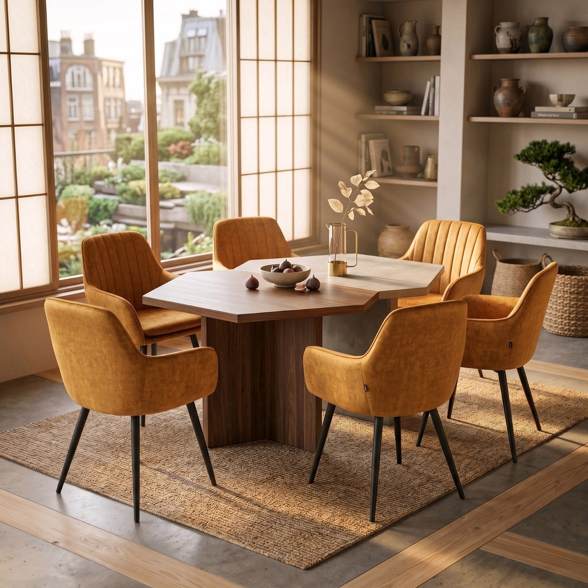 Chaise de salle à manger Lavinia - Velours jaune ocre