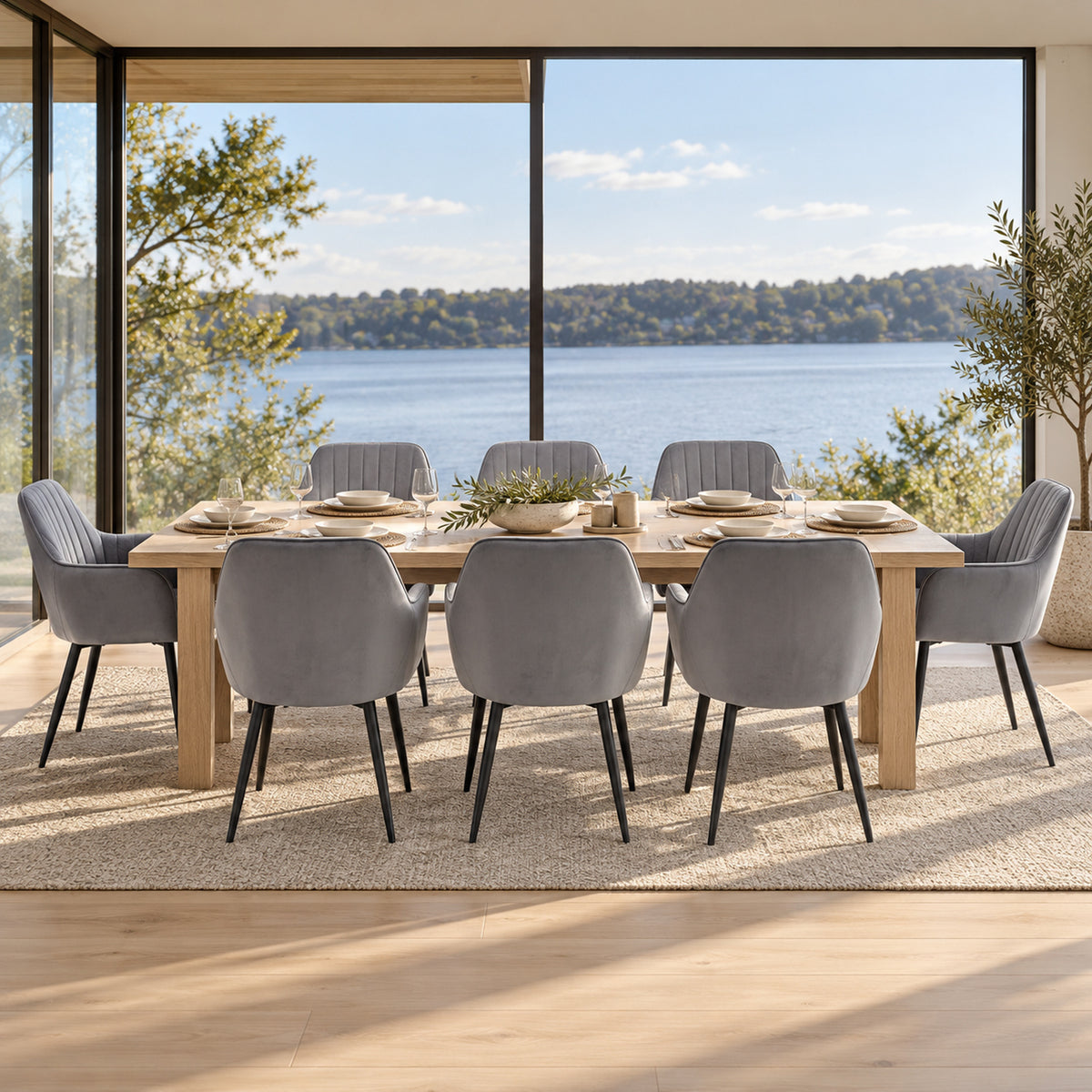 Chaise de salle à manger Lavinia - Velours gris