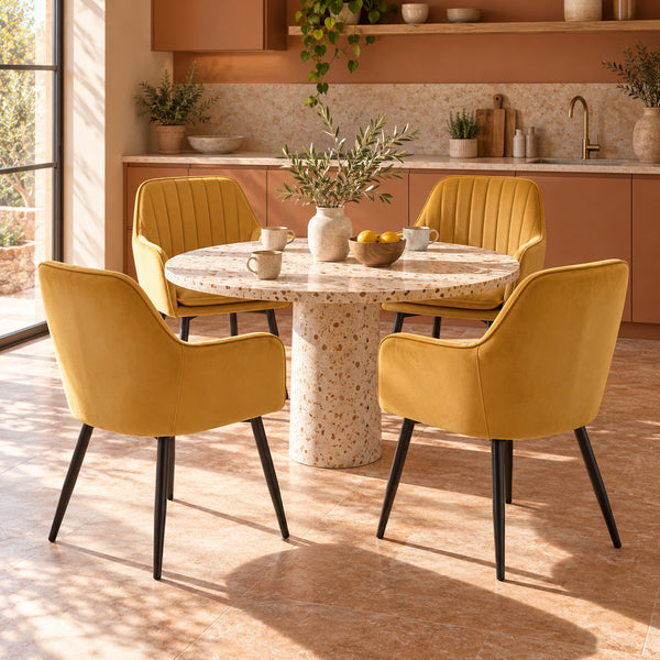 Chaise de salle à manger Lavinia - Velours jaune ocre