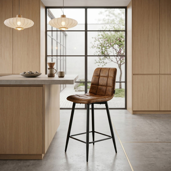 Luciano Bar Stools - Cognac Microfiber