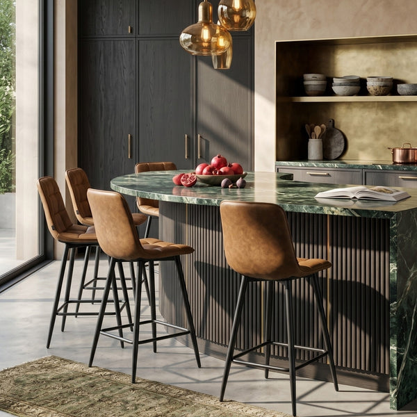 Luciano Bar Stools - Cognac Microfiber