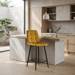 Luciano Bar Stools - Ochre Yellow Velvet