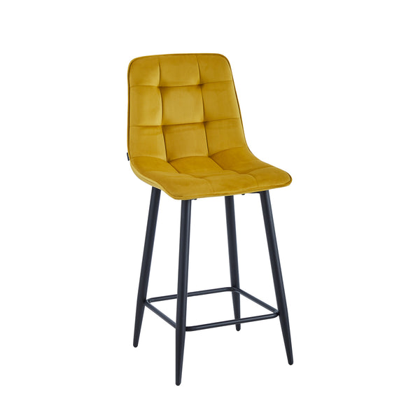 Tabouret de bar Luciano - Velours jaune ocre