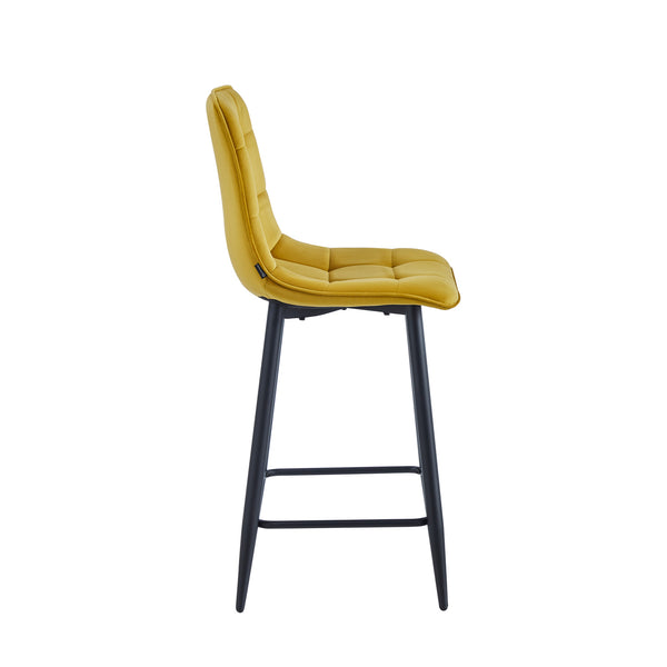 Tabouret de bar Luciano - Velours jaune ocre