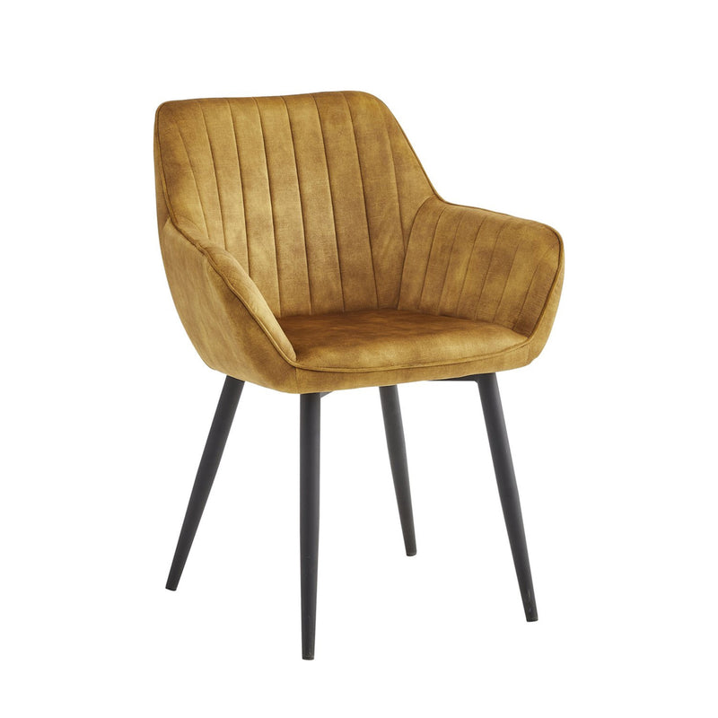 Chaise de salle à manger Luna – Jaune ocre – Velours Adore