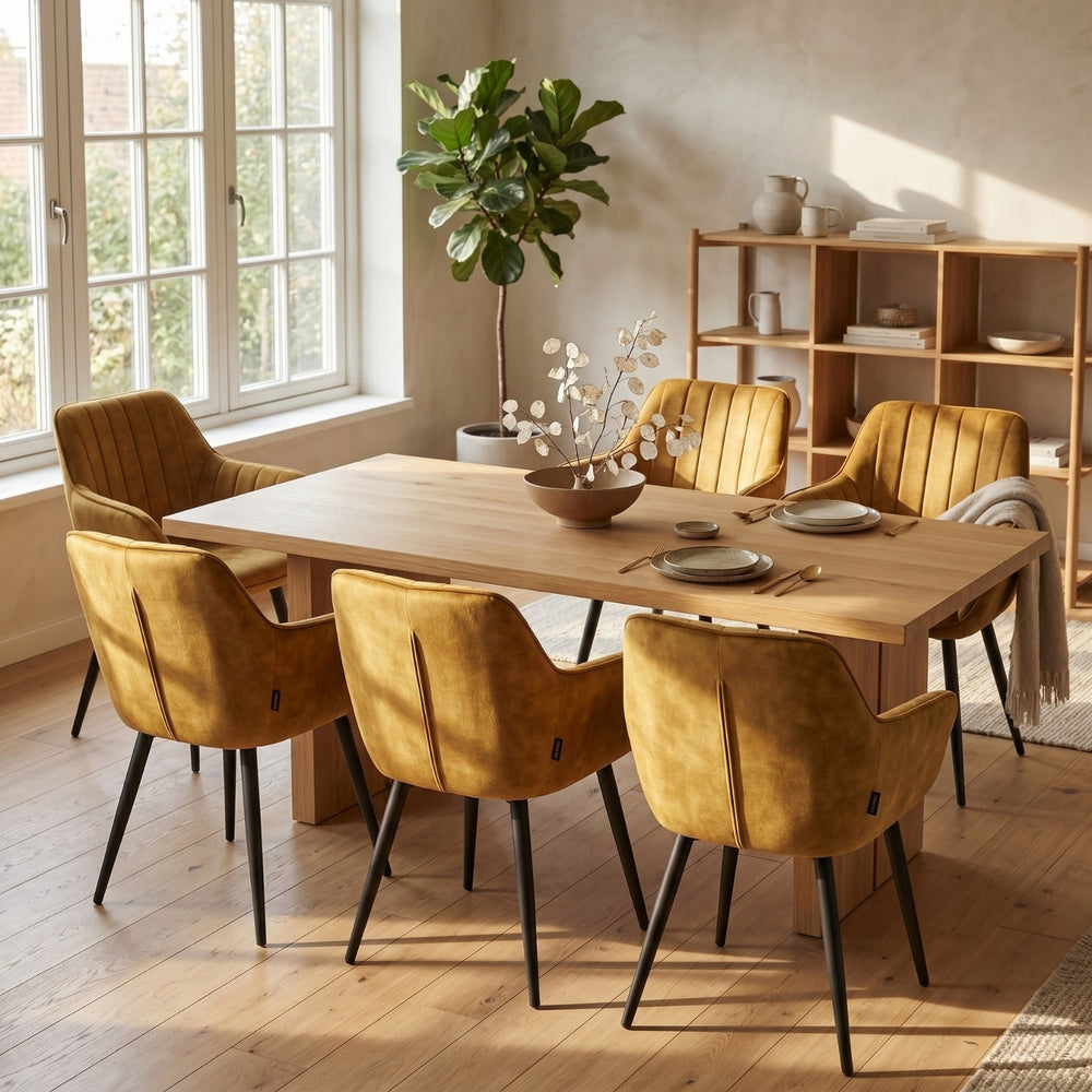 Chaise de salle à manger Luna – Jaune ocre – Velours Adore