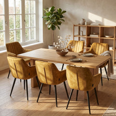 Chaise de salle à manger Luna – Jaune ocre – Velours Adore