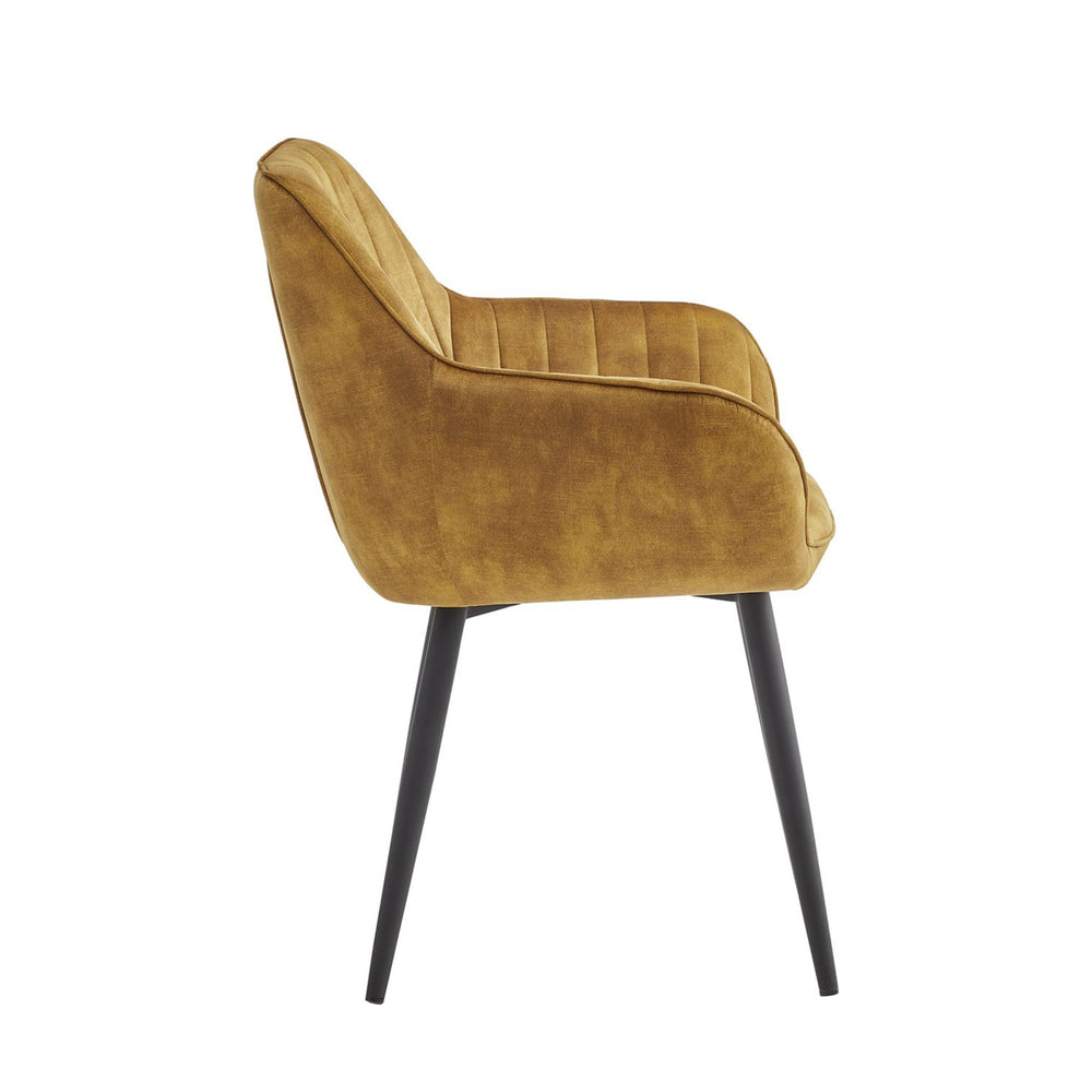 Chaise de salle à manger Luna – Jaune ocre – Velours Adore