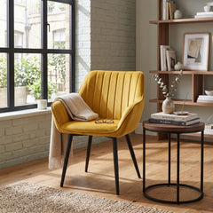 Chaise de salle à manger Luna - Velours jaune ocre