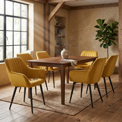 Chaise de salle à manger Luna - Velours jaune ocre