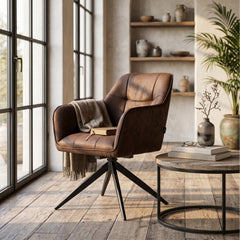 Lungo Dining Chair – Brown Microfiber – Swivel – 180°