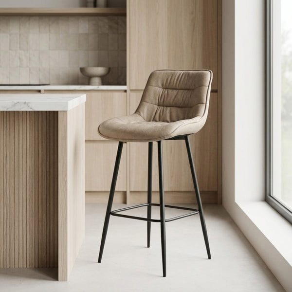 Manila Bar Stools - Beige Microfiber