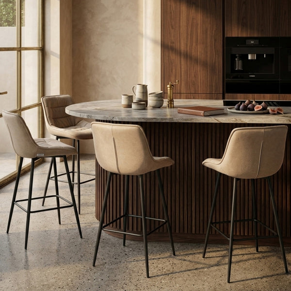Manila Bar Stools - Beige Microfiber